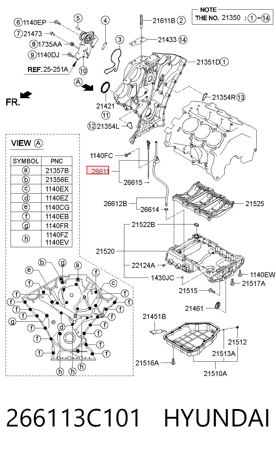 266113C101 Hyundai/Kia Bagnet poziomu oleju w silniku