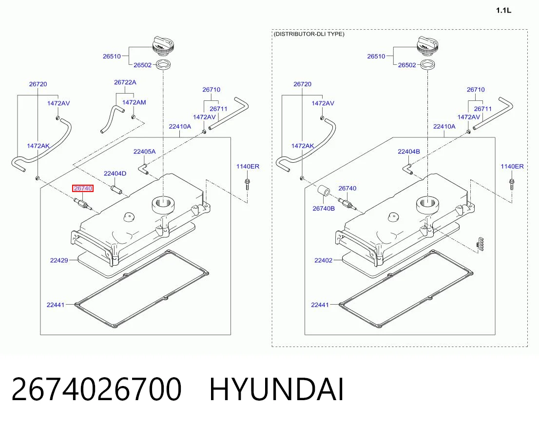 Kupić Zawór PCV odpowietrzający silnik Hyundai Accent II LC w dobrej cenie