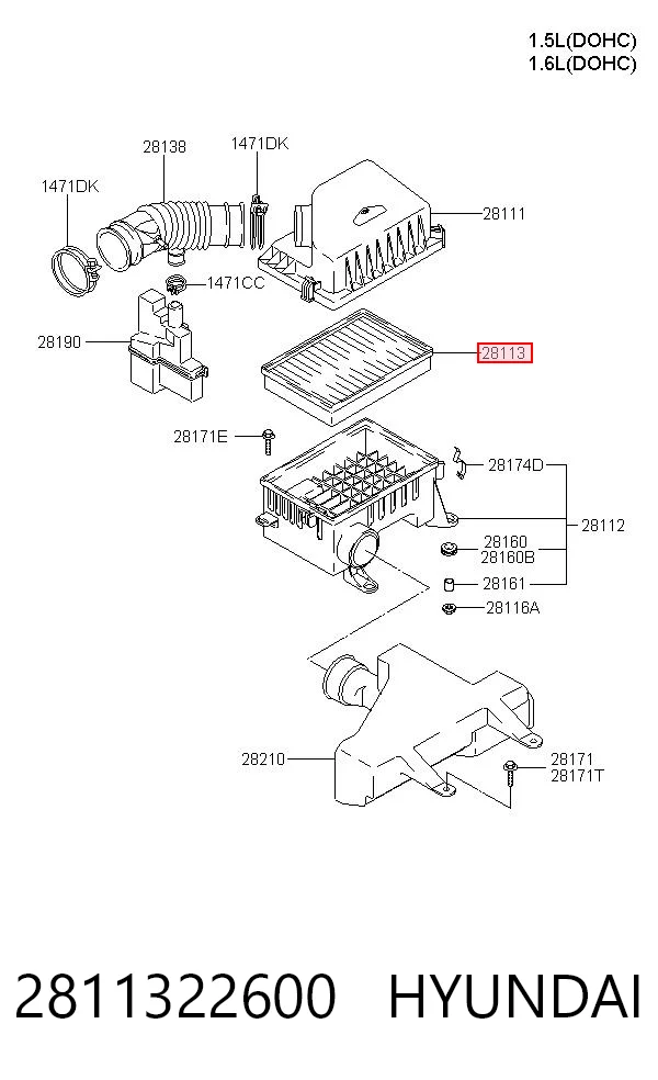 2811322600 Hyundai/Kia Filtr powietrza