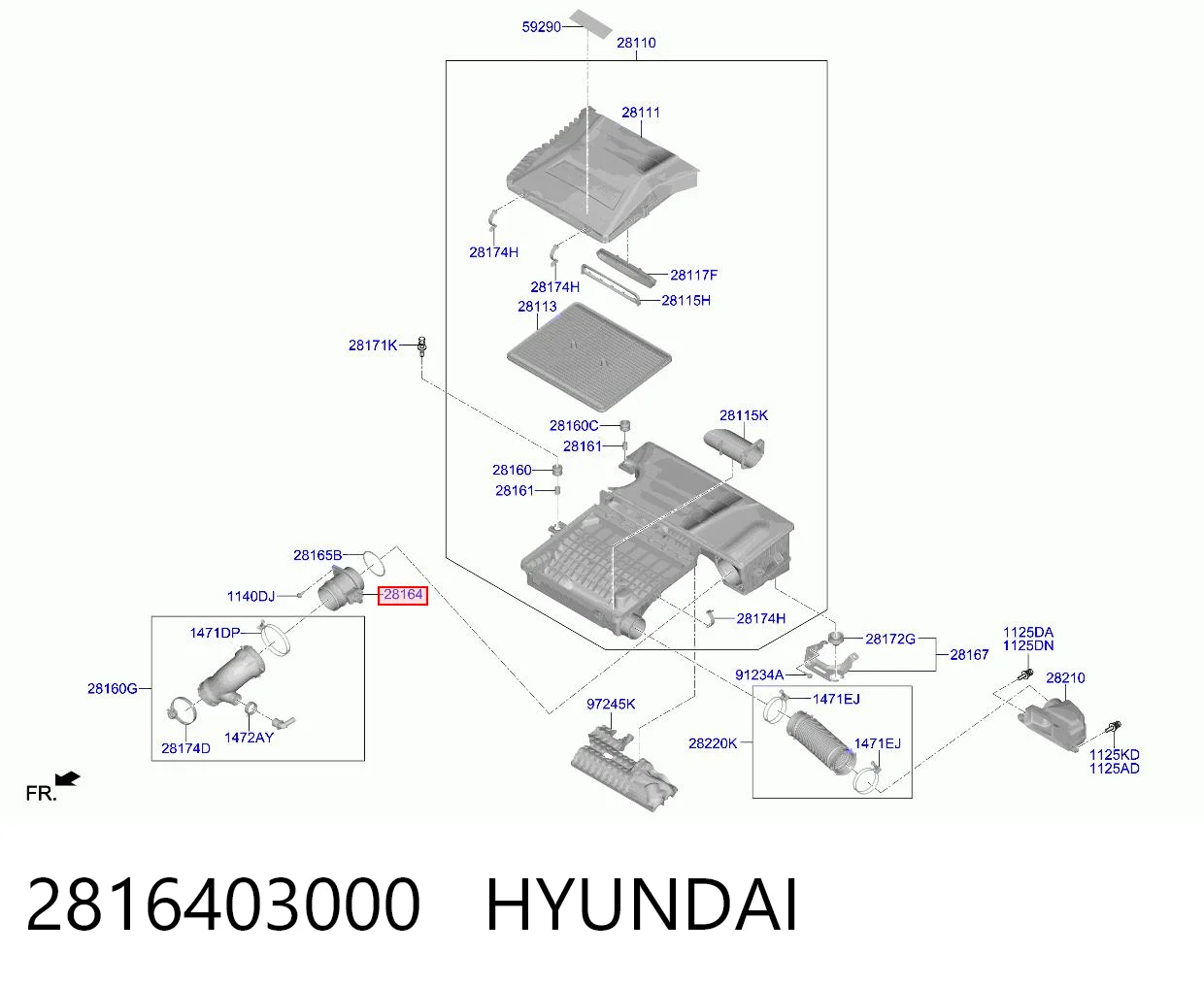 2816403000 Hyundai/Kia Czujnik przepływu powietrza, przepływomierz powietrza M.A.F.
