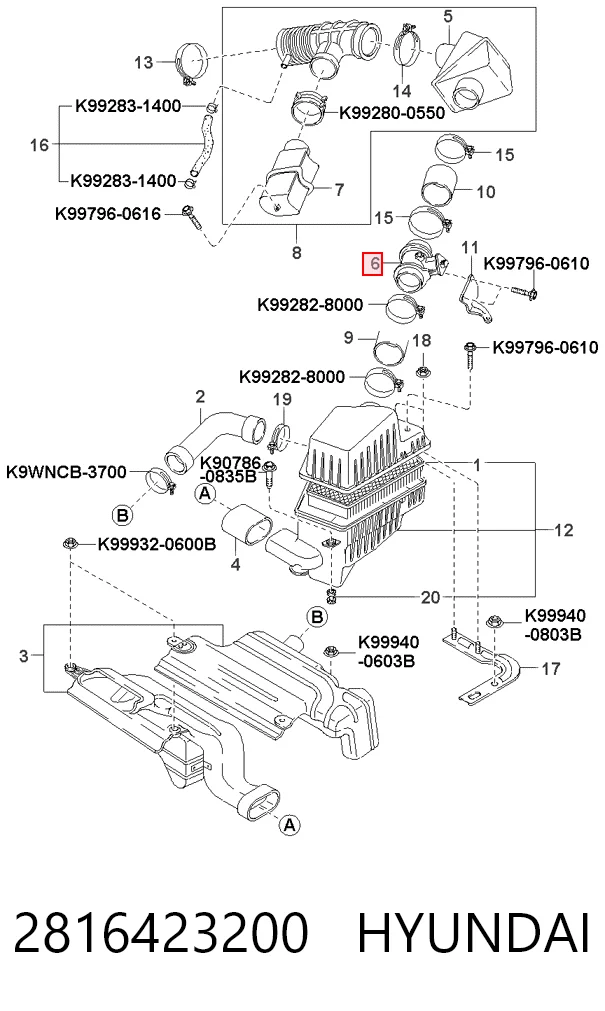 Czujnik przepływu powietrza, przepływomierz powietrza M.A.F. Hyundai Coupe I coupe (RD) (1996 - 2002) cena, od 80,78 USD
