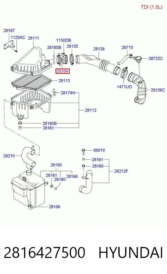 Czujnik przepływu powietrza, przepływomierz powietrza M.A.F. Hyundai Accent II
