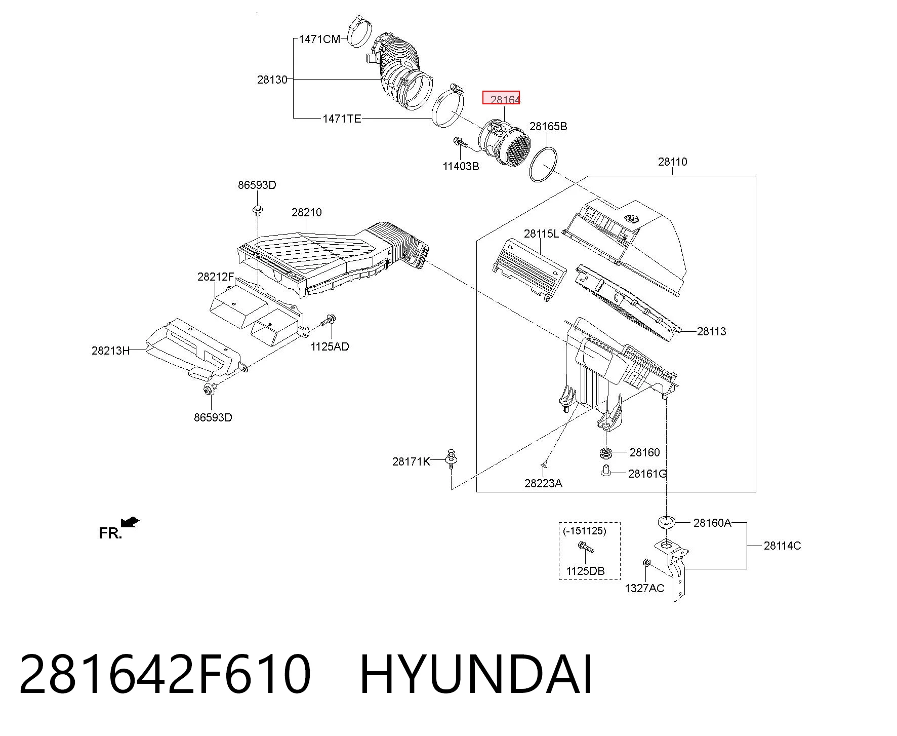 281642F610 Hyundai/Kia Czujnik przepływu powietrza, przepływomierz powietrza M.A.F.