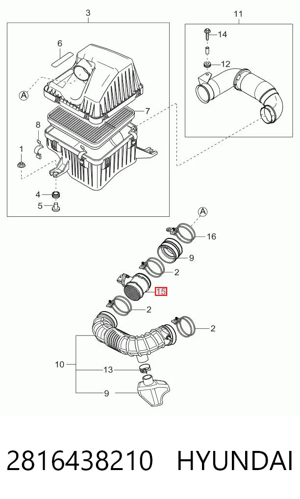 2816438210 Hyundai/Kia Czujnik przepływu powietrza, przepływomierz powietrza M.A.F.
