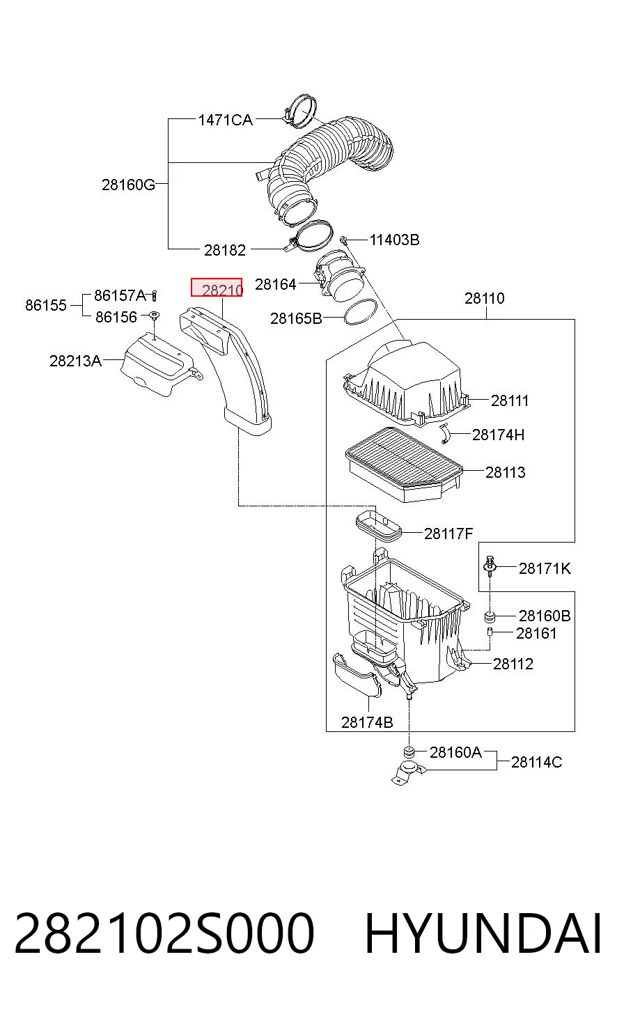 282102S000 Hyundai/Kia Króciec powietrza, wlot filtra powietrznego
