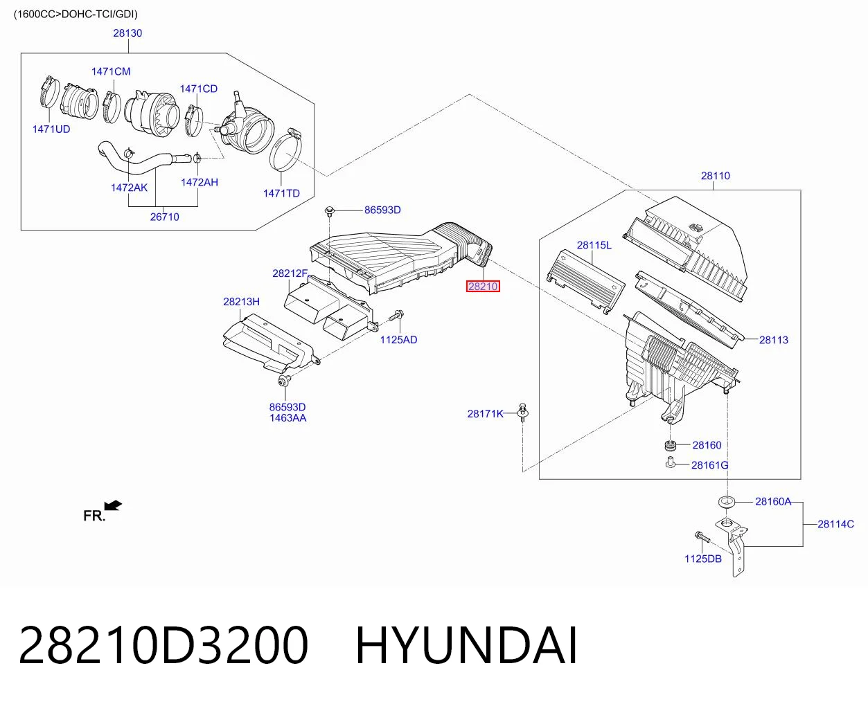 28210D3200 Hyundai/Kia Króciec powietrza, wlot filtra powietrznego