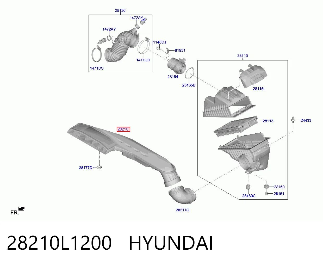 Wlot powietrza do filtra powietrza do Hyundai Sonata VIII DN8
