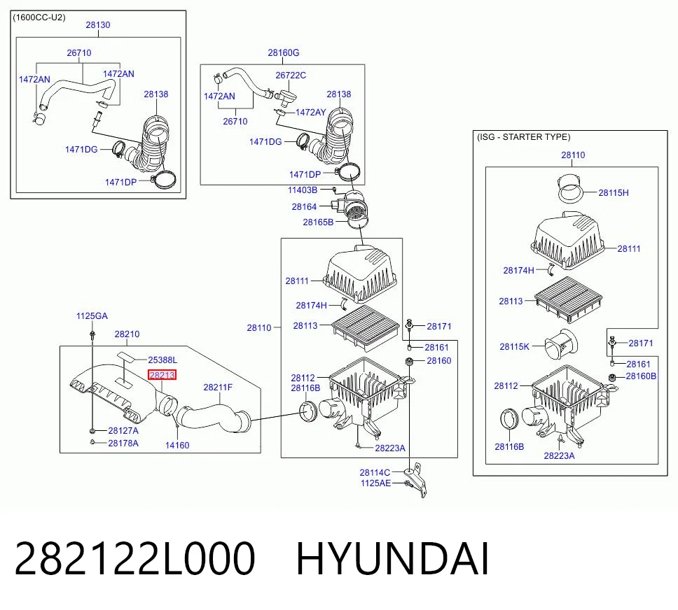 282122L000 Hyundai/Kia Wlot powietrza do filtra powietrza