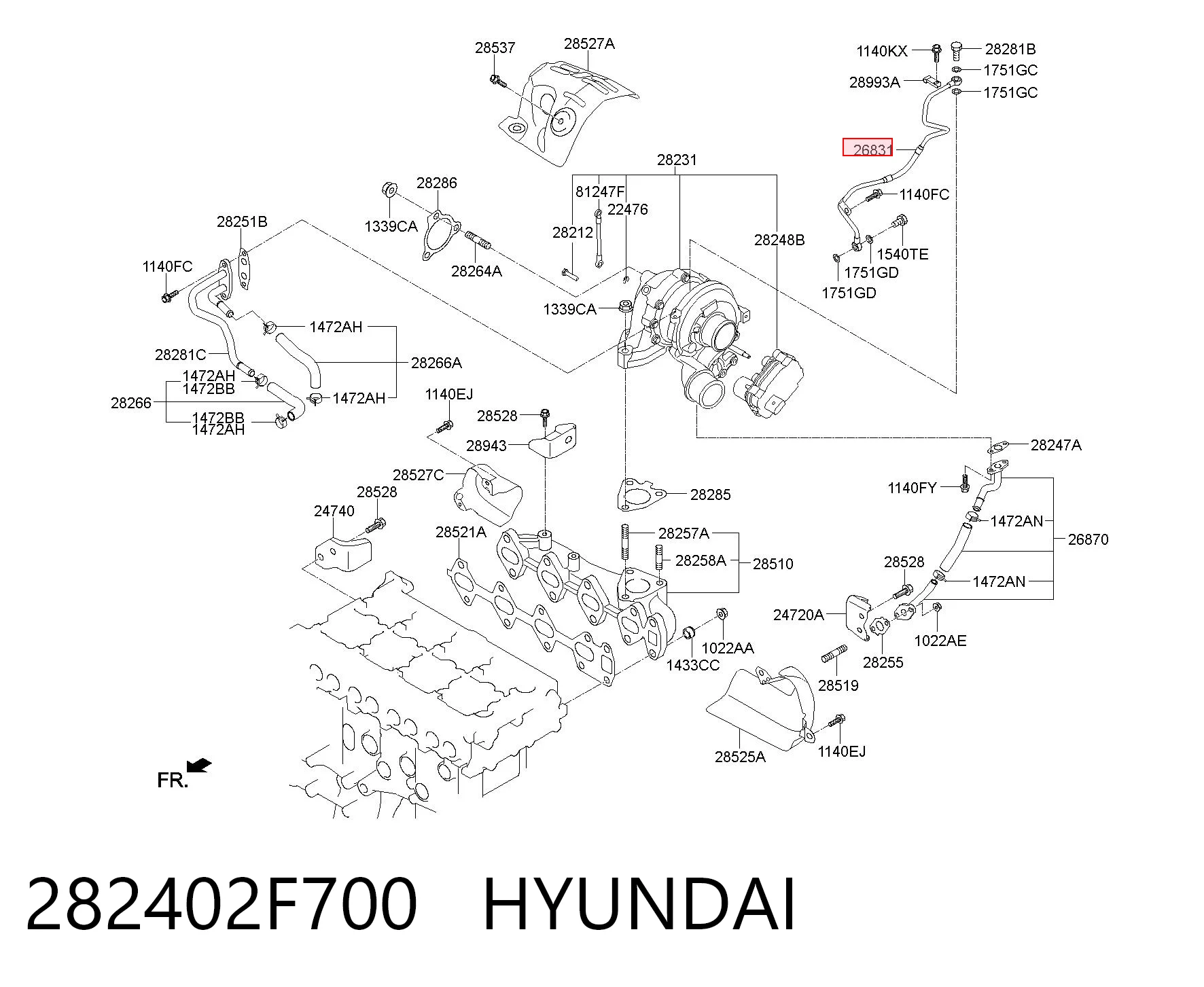 282402F700 Hyundai/Kia Rurka (przewód) dopływu oleju do turbiny