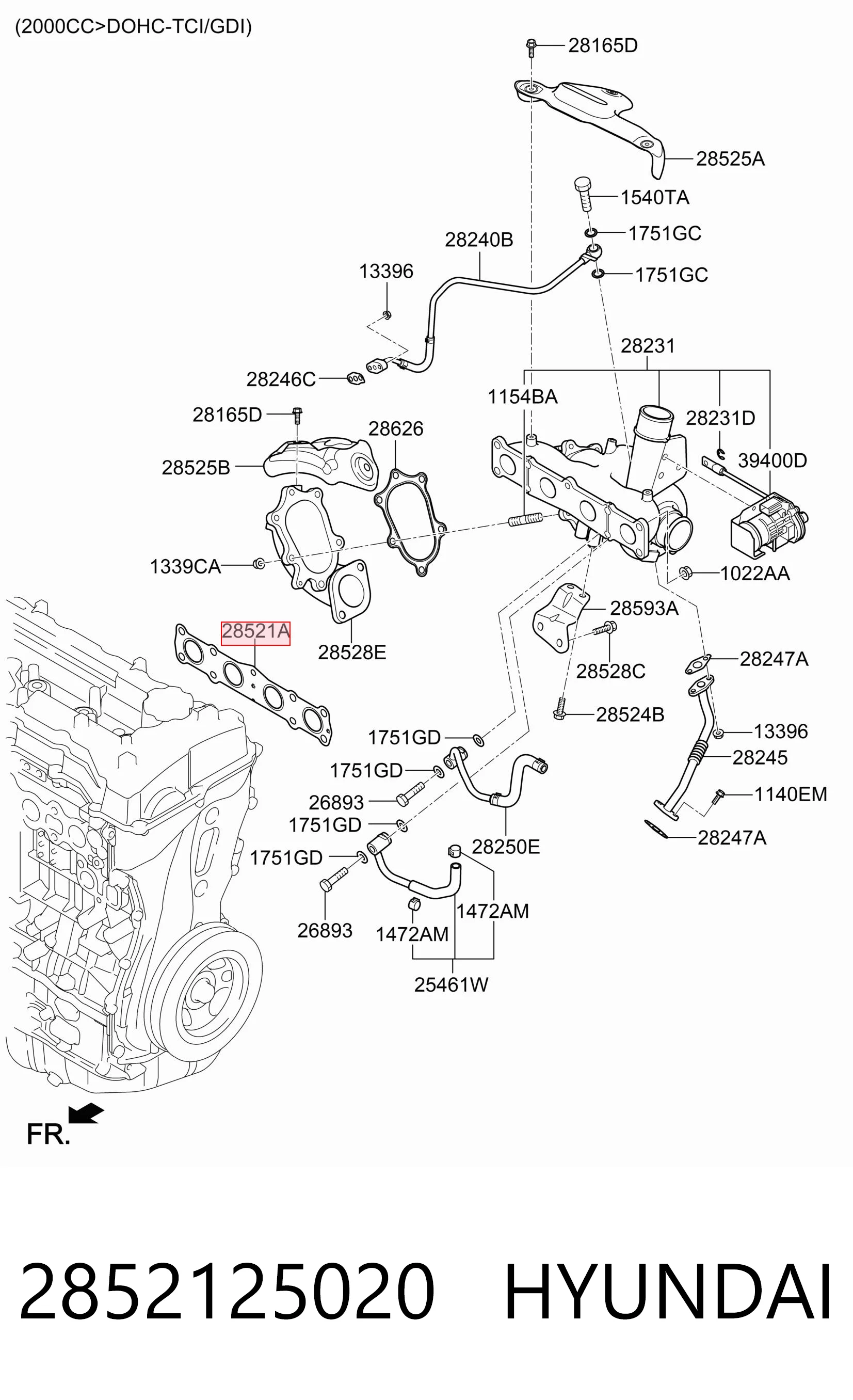 Do koszyka Uszczelka kolektora wydechowego Hyundai Santa Fe III DM