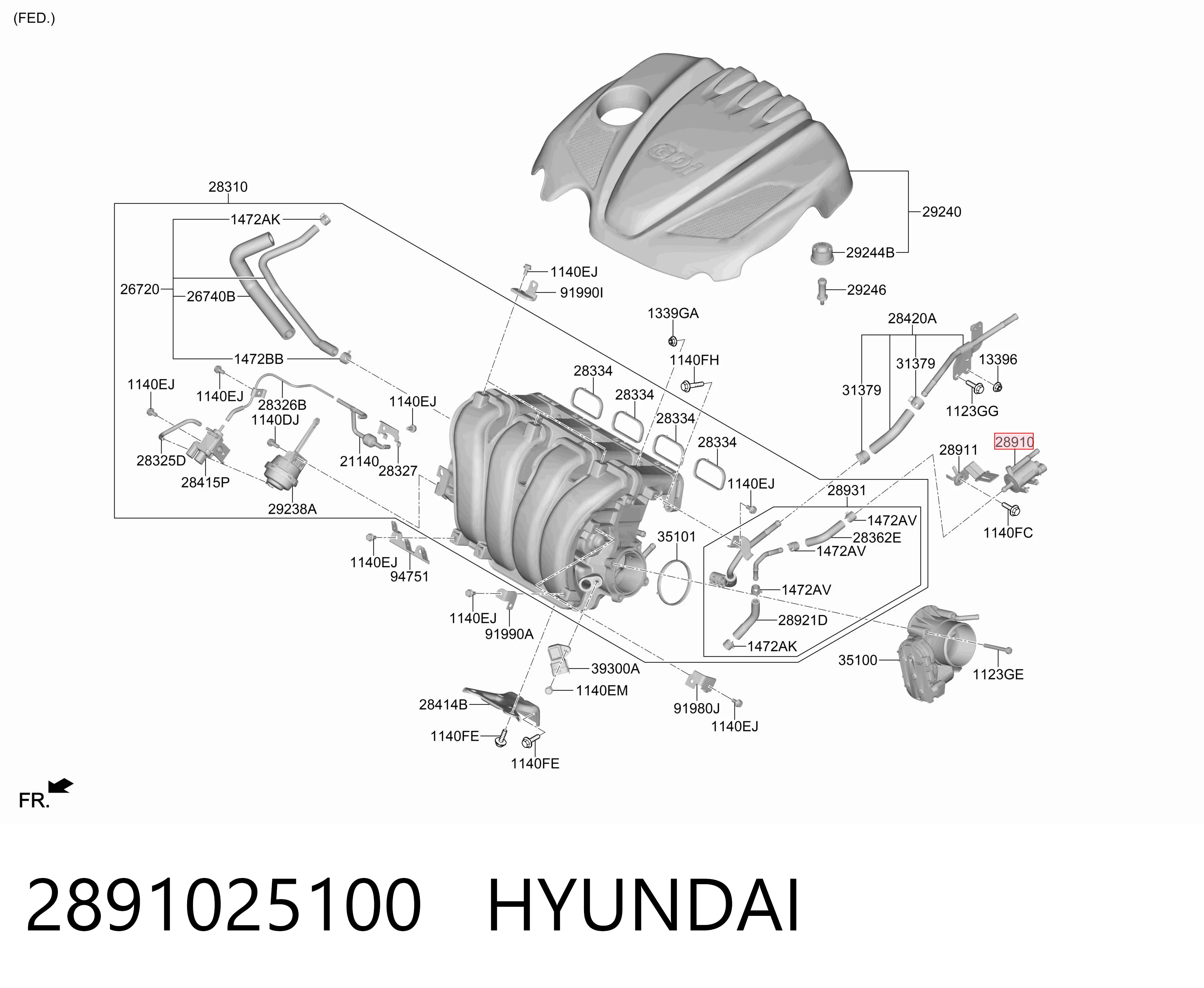 2891025100 Hyundai/Kia Zawór odpowietrzający katalizatora