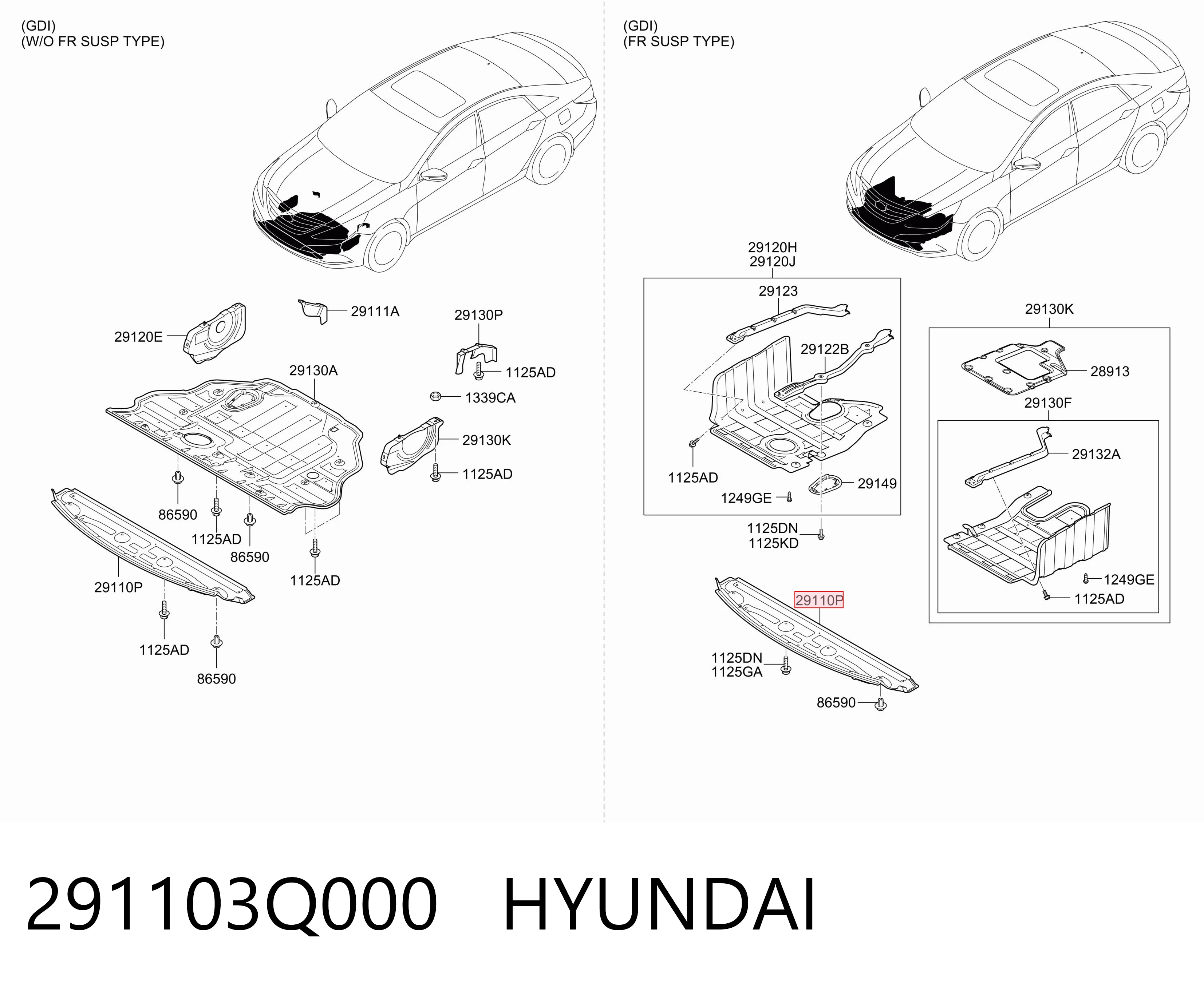 291103Q000 Hyundai/Kia Osłona silnika, miski (przedziału silnika)