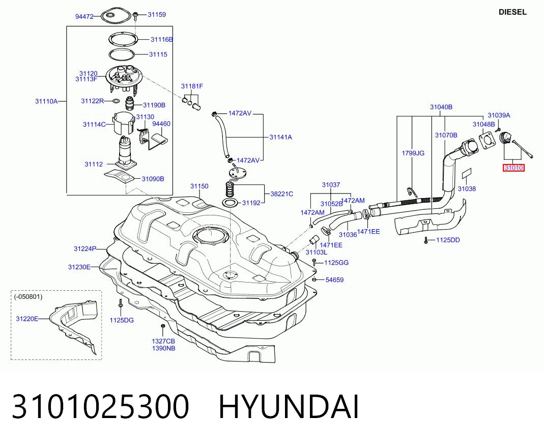 3101025300 Hyundai/Kia Korek wlewu paliwa