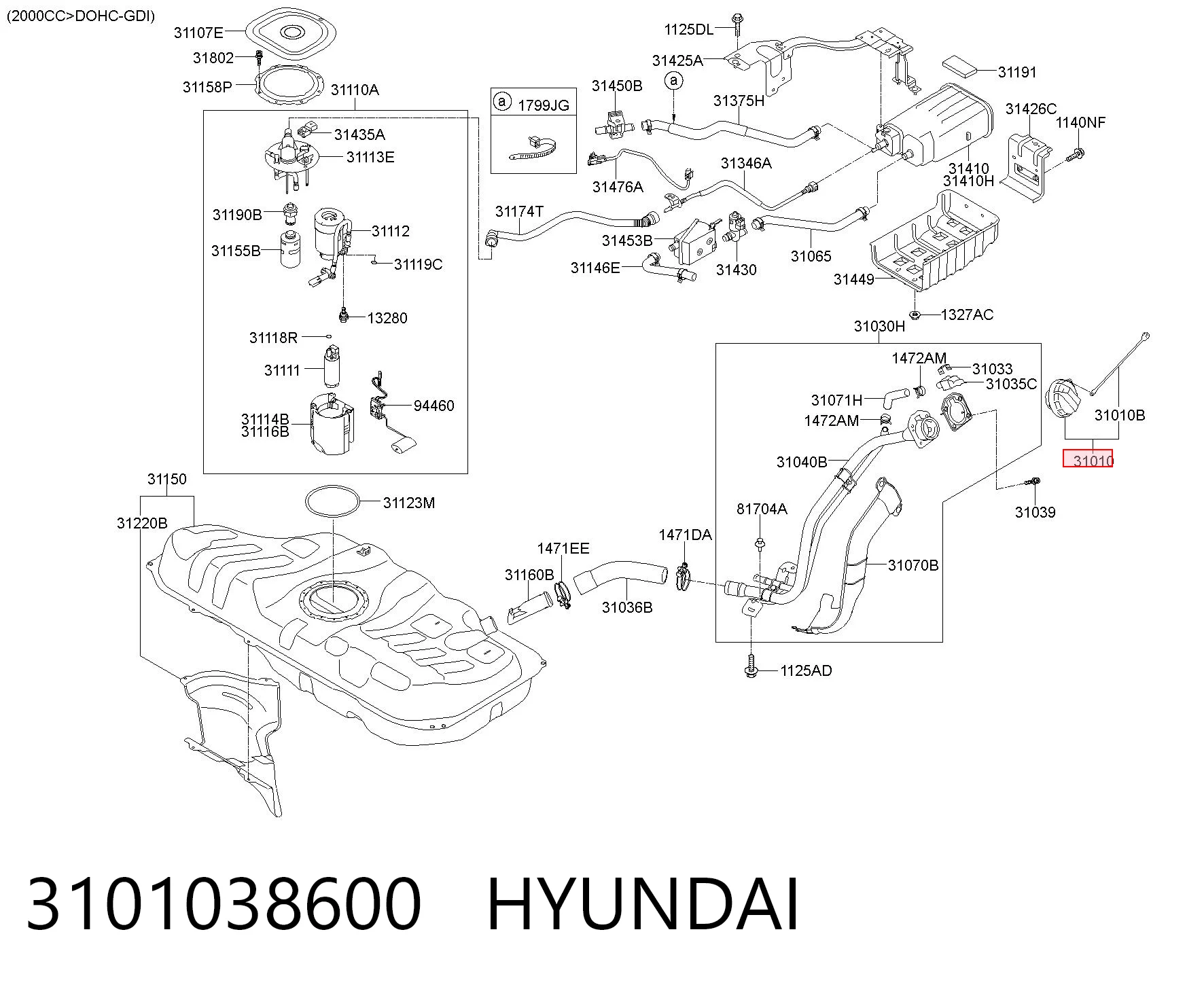 3101038600 Hyundai/Kia Korek wlewu paliwa