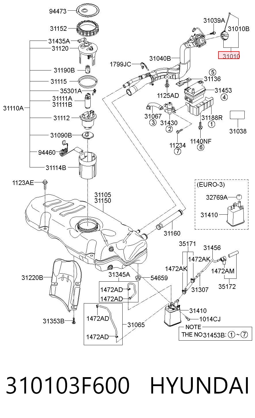 310103F600 Hyundai/Kia Korek wlewu paliwa