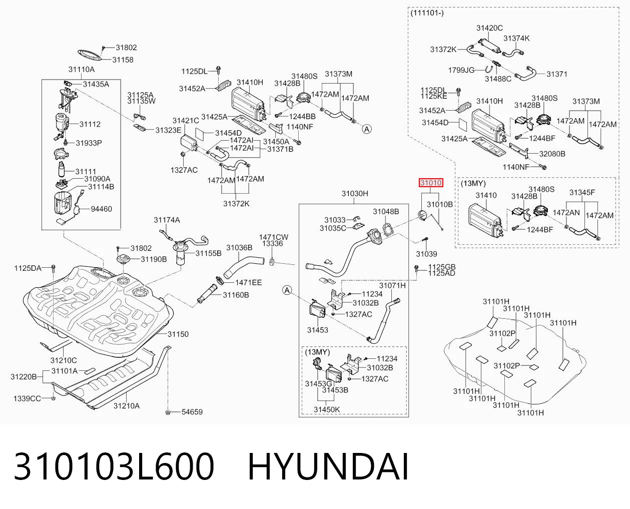 310103L600 Hyundai/Kia Korek wlewu paliwa