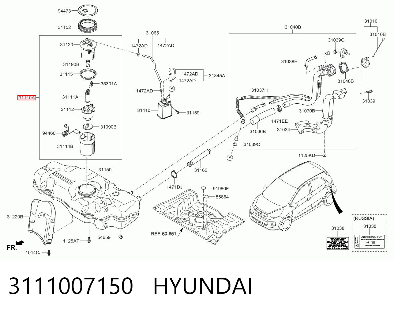 3111007150 Hyundai/Kia Moduł pompy paliwowej z czujnikiem poziomu paliwa
