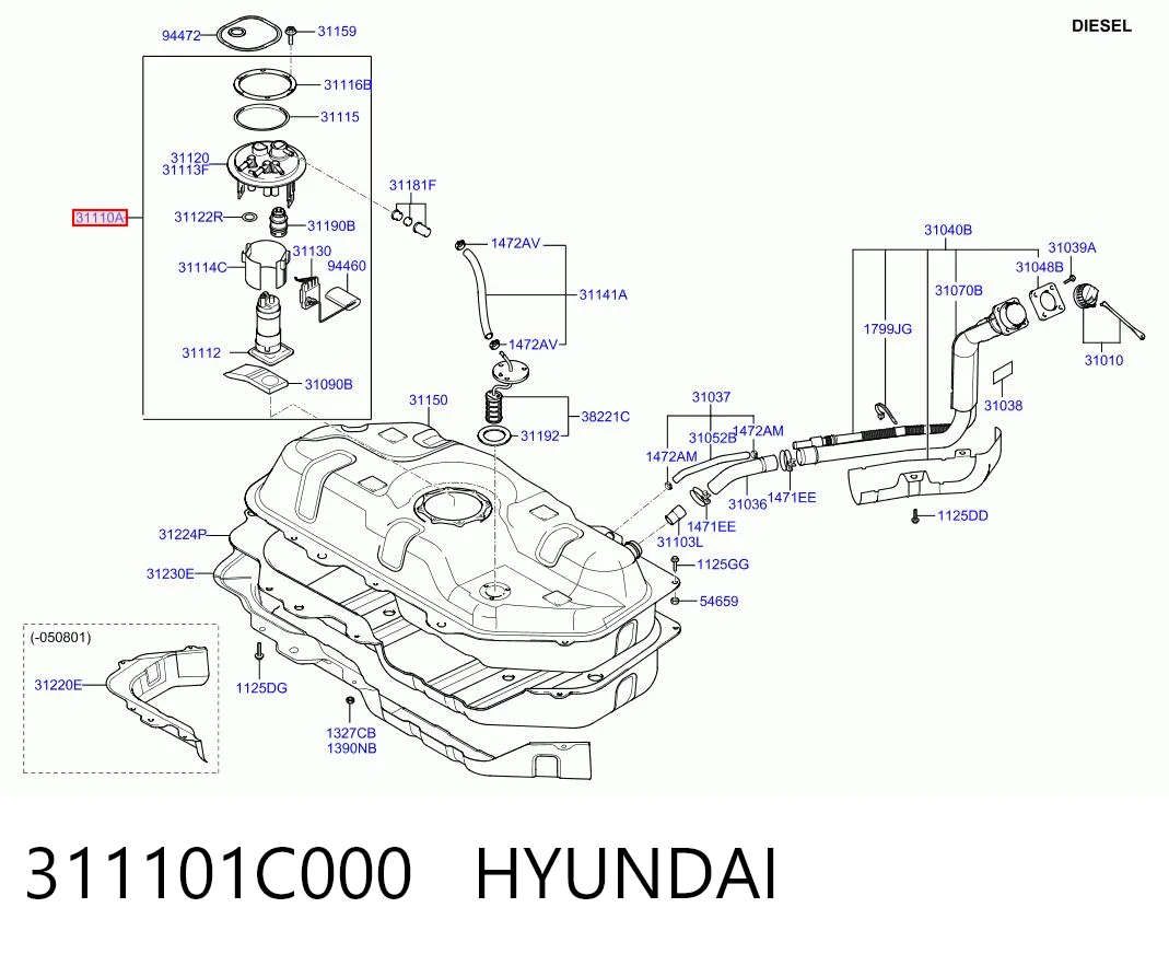 311101C000 Hyundai/Kia Moduł pompy paliwowej z czujnikiem poziomu paliwa