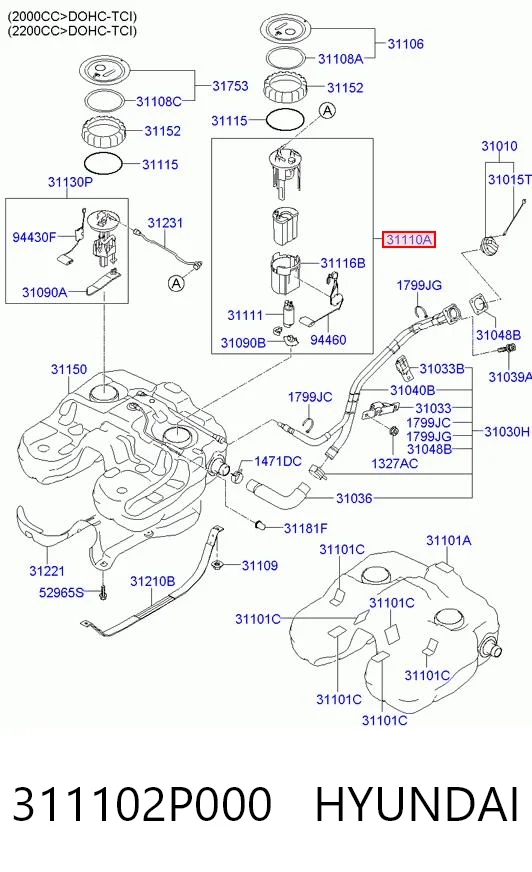 311102P000 Hyundai/Kia Moduł pompy paliwowej z czujnikiem poziomu paliwa