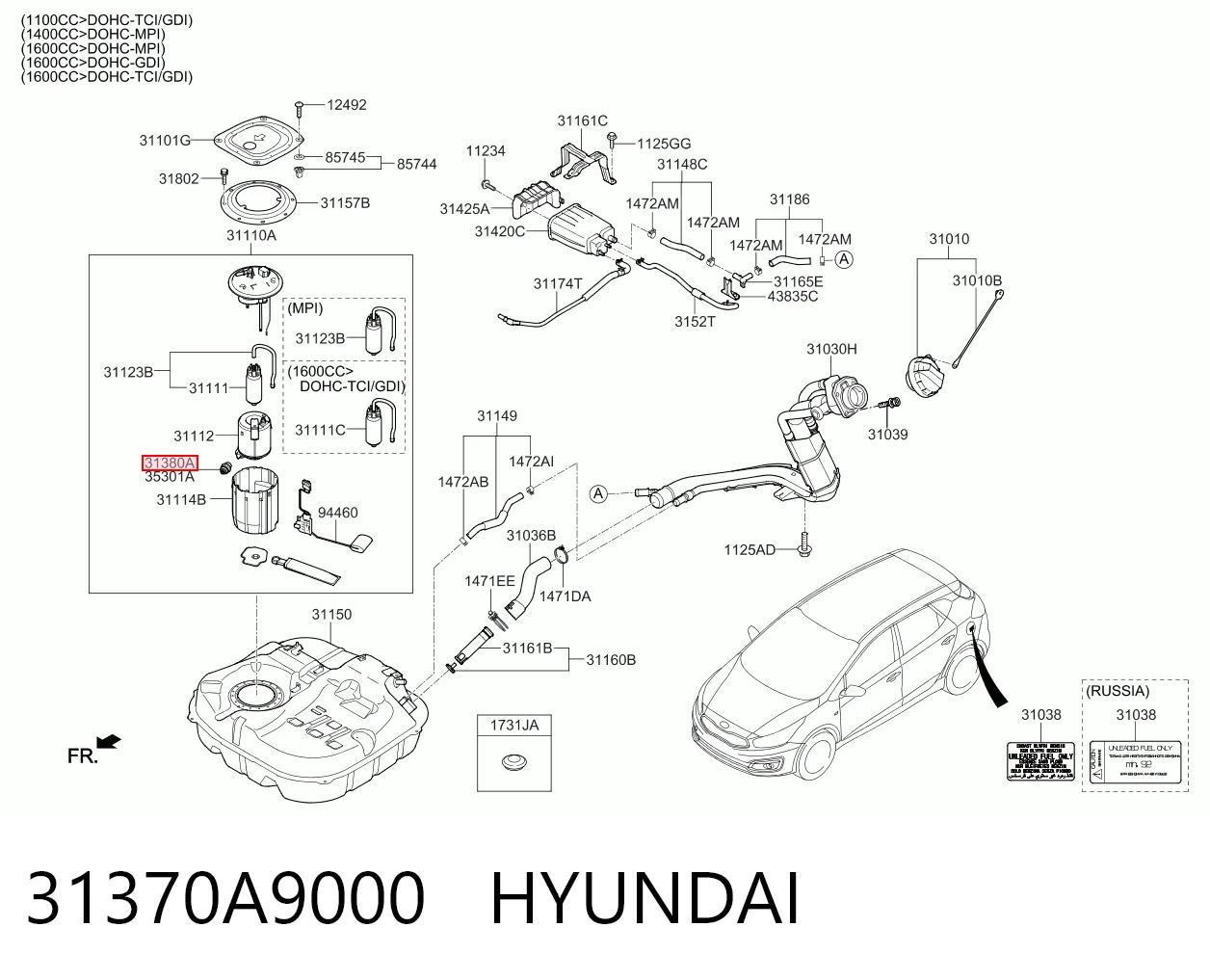 Regulator ciśnienia paliwa w listwie paliwowej do Hyundai Sonata VIII DN8