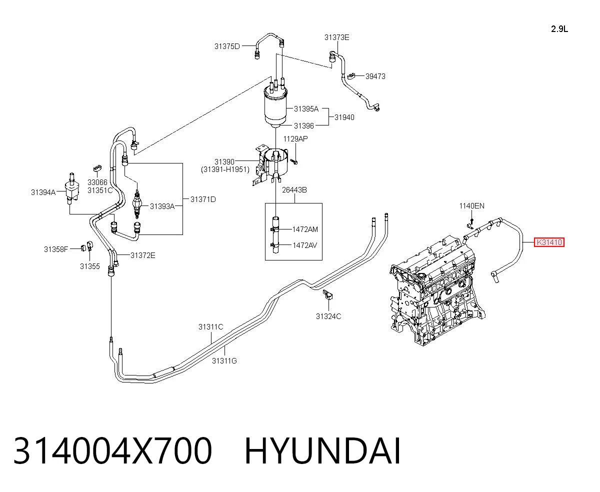 Do koszyka Rurka paliwa, zwrotna od wtryskiwaczy Hyundai Terracan  HP
