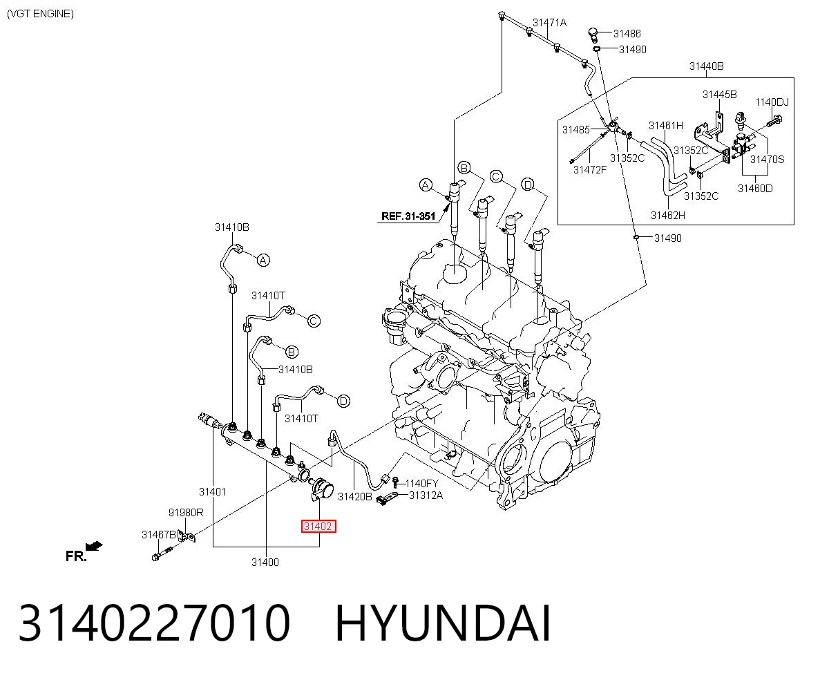3140227010 Hyundai/Kia Regulator ciśnienia paliwa w listwie paliwowej