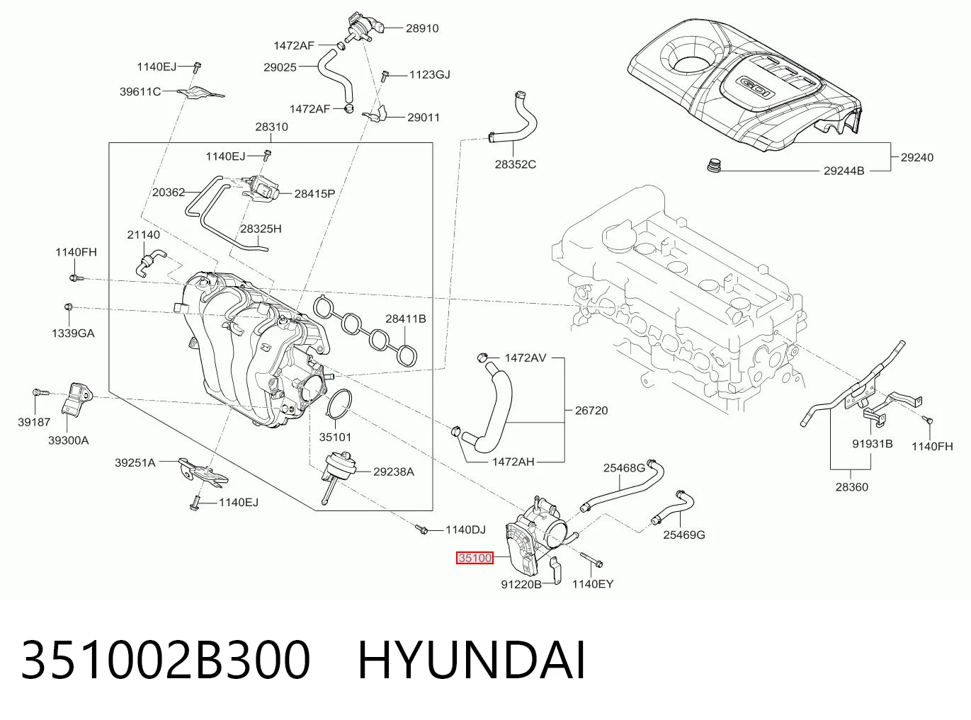 351002B300 Hyundai/Kia Przepustnica, komplet