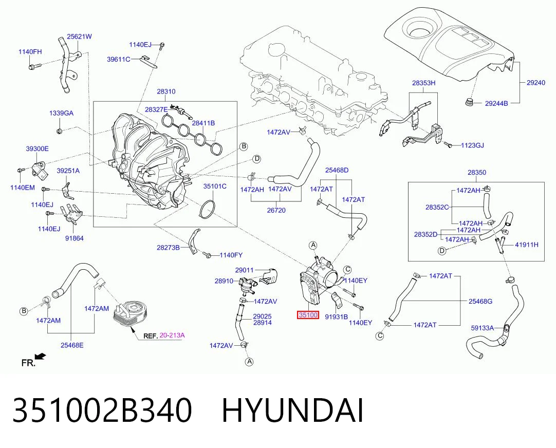 351002B340 Hyundai/Kia Przepustnica, komplet