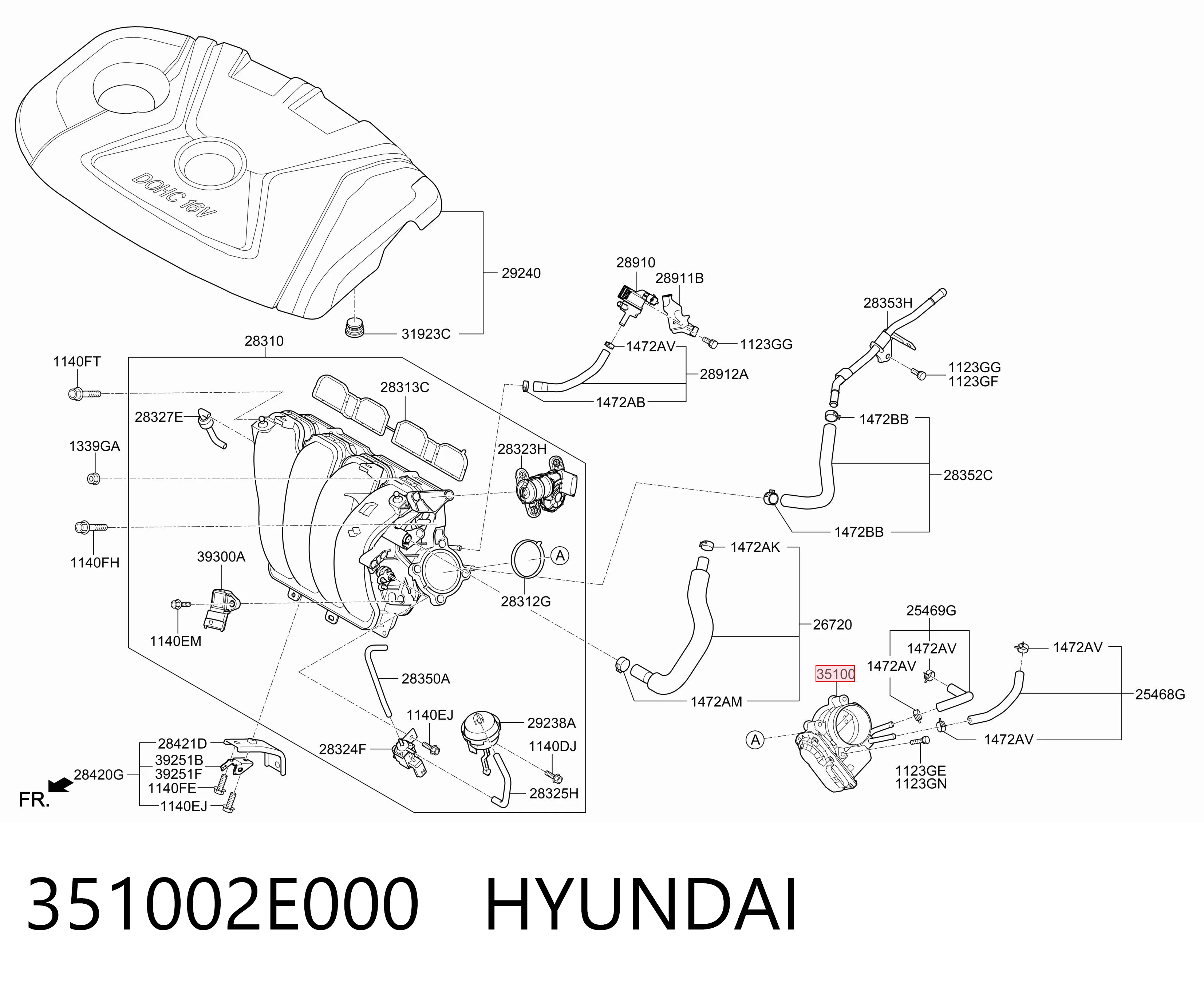 351002E000 Hyundai/Kia Przepustnica, komplet
