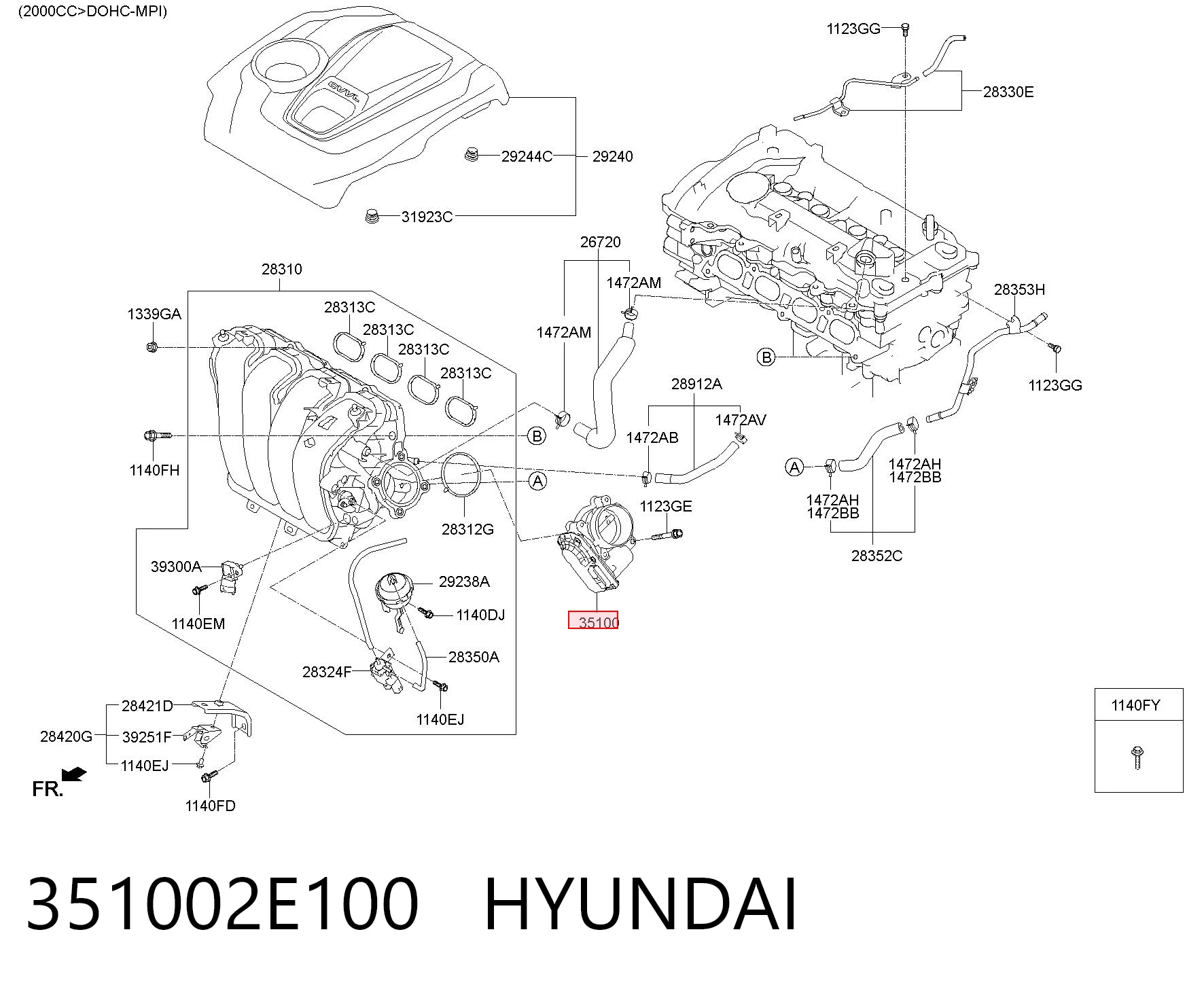 351002E100 Hyundai/Kia Przepustnica, komplet