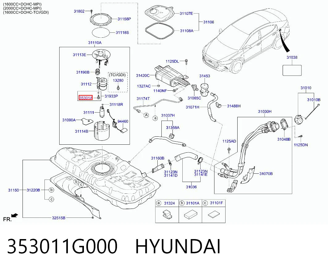 353011G000 Hyundai/Kia Regulator ciśnienia paliwa modułu pompy paliwa w zbiorniku