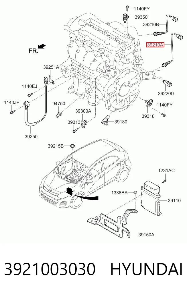 3921003030 Hyundai/Kia Sonda lambda czujnik tlenu po katalizatorze