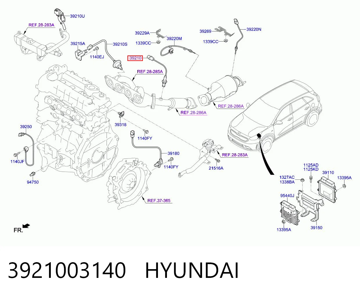3921003140 Hyundai/Kia Sonda lambda czujnik tlenu po katalizatorze