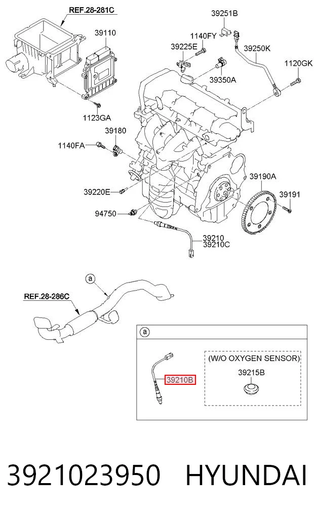 3921023950 Hyundai/Kia Sonda lambda czujnik tlenu po katalizatorze