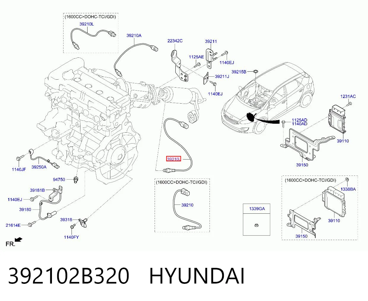 392102B320 Hyundai/Kia Sonda lambda czujnik tlenu po katalizatorze