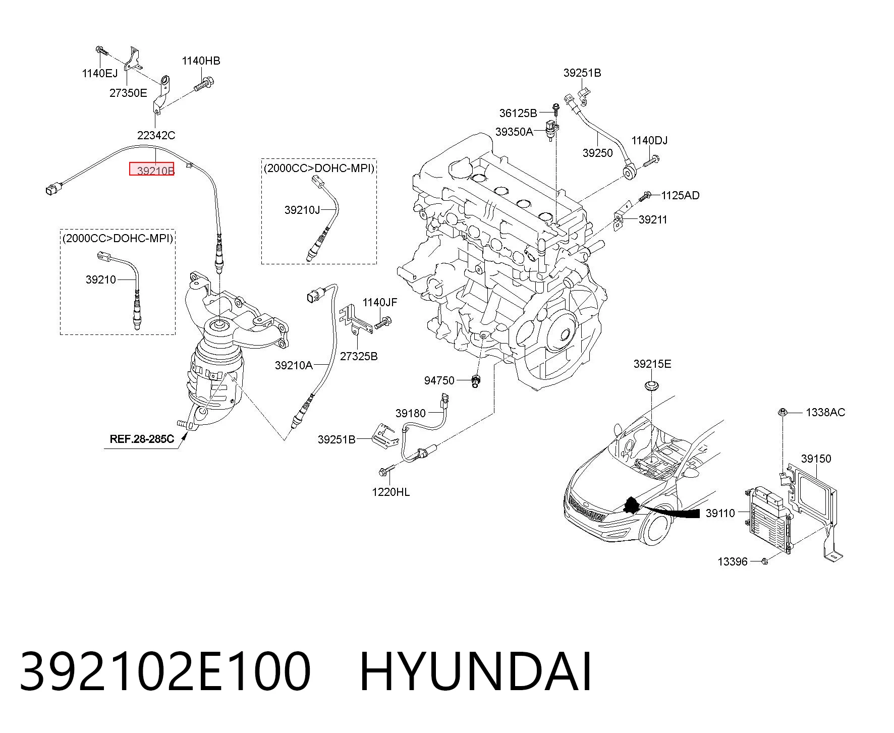 392102E100 Hyundai/Kia Sonda lambda czujnik tlenu przed katalizatorem