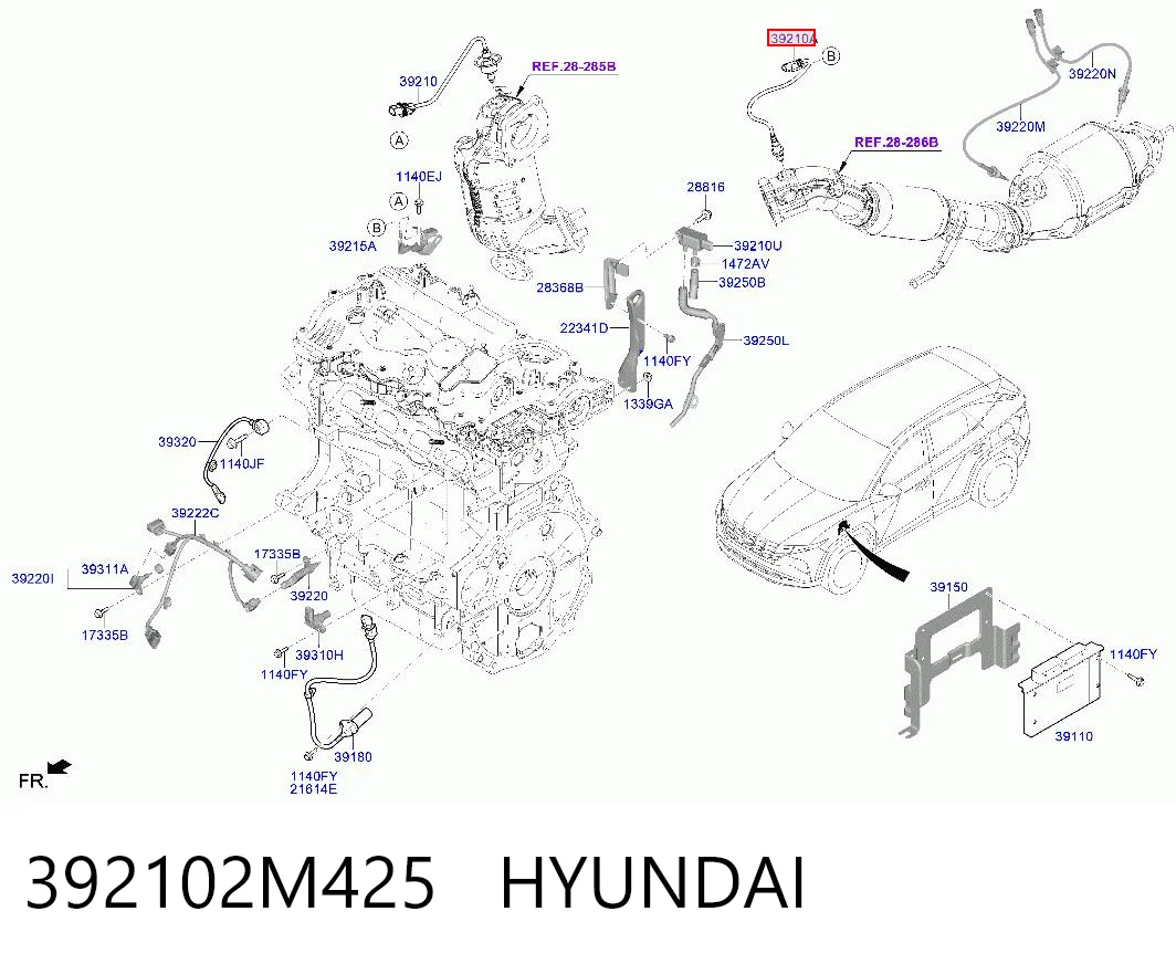 392102M425 Hyundai/Kia Sonda lambda czujnik tlenu po katalizatorze