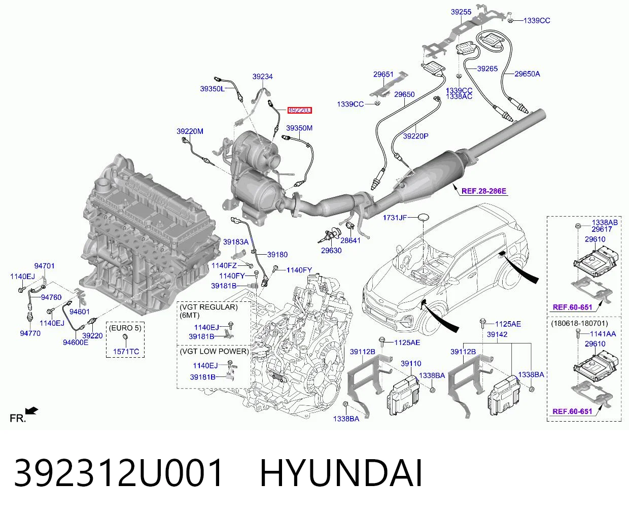 392312U001 Hyundai/Kia Czujnik temperatury spalin, w katalizatorze