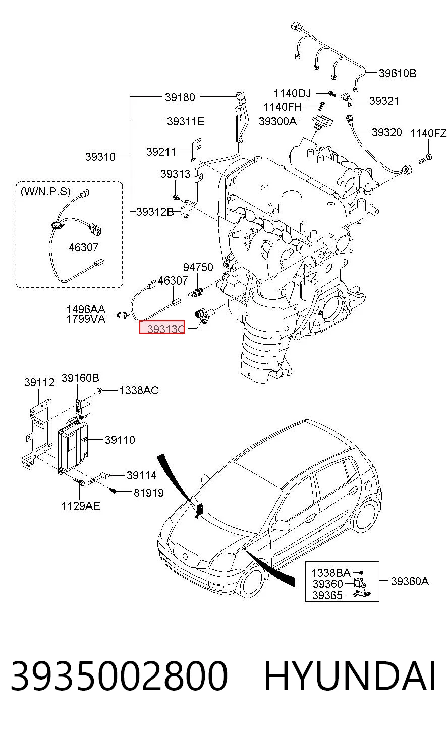 3935002800 Hyundai/Kia Czujnik położenia wałka rozrządu