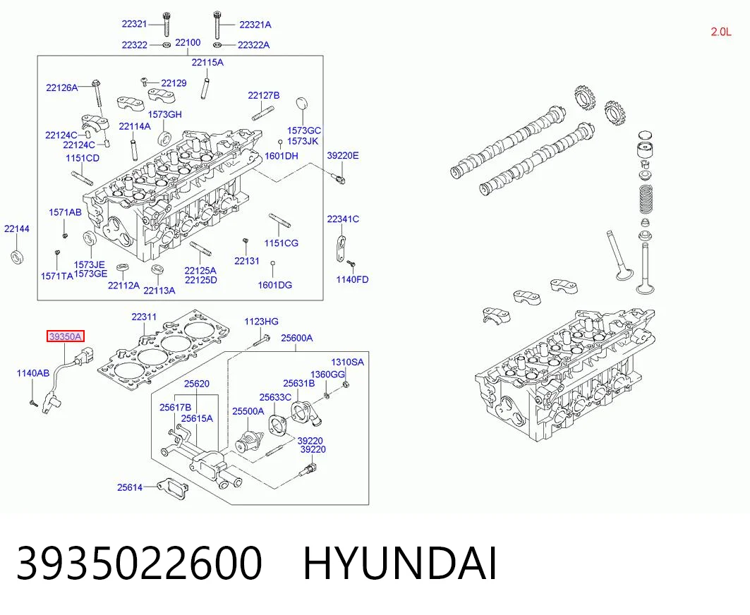 3935022600 Hyundai/Kia Czujnik położenia wałka rozrządu