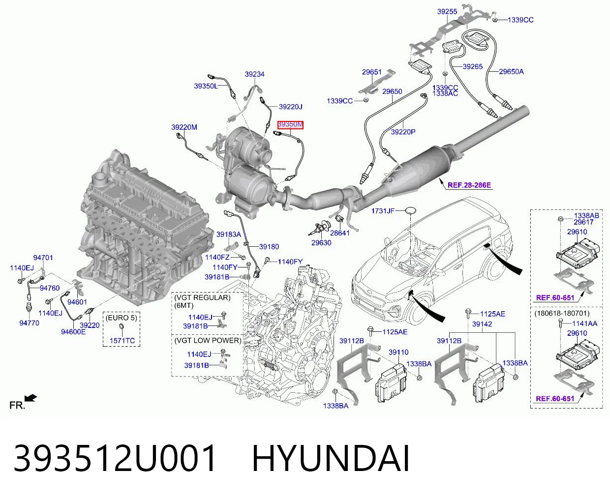 393512U001 Hyundai/Kia Sonda lambda, czujnik zubożonej mieszanki