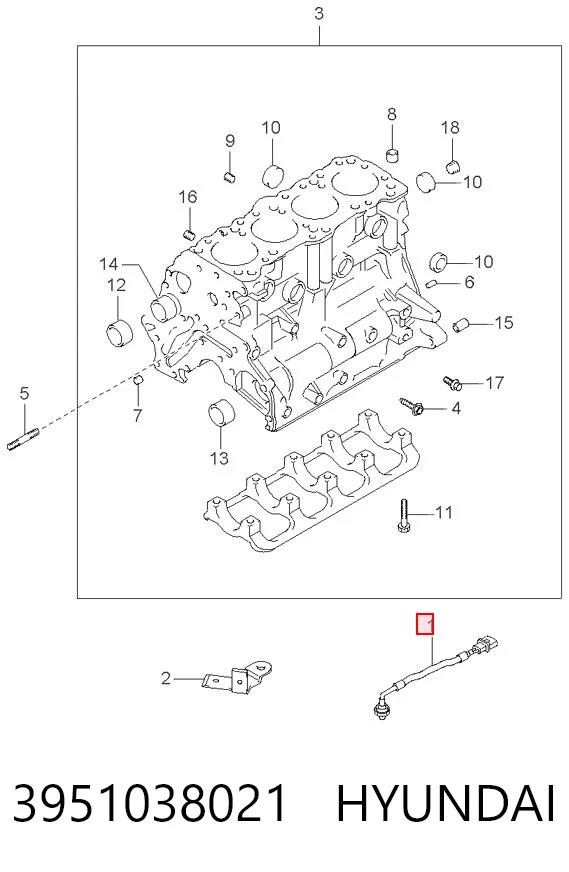 3951038021 Hyundai/Kia Czujnik stukowy (czujnik spalania stukowego)