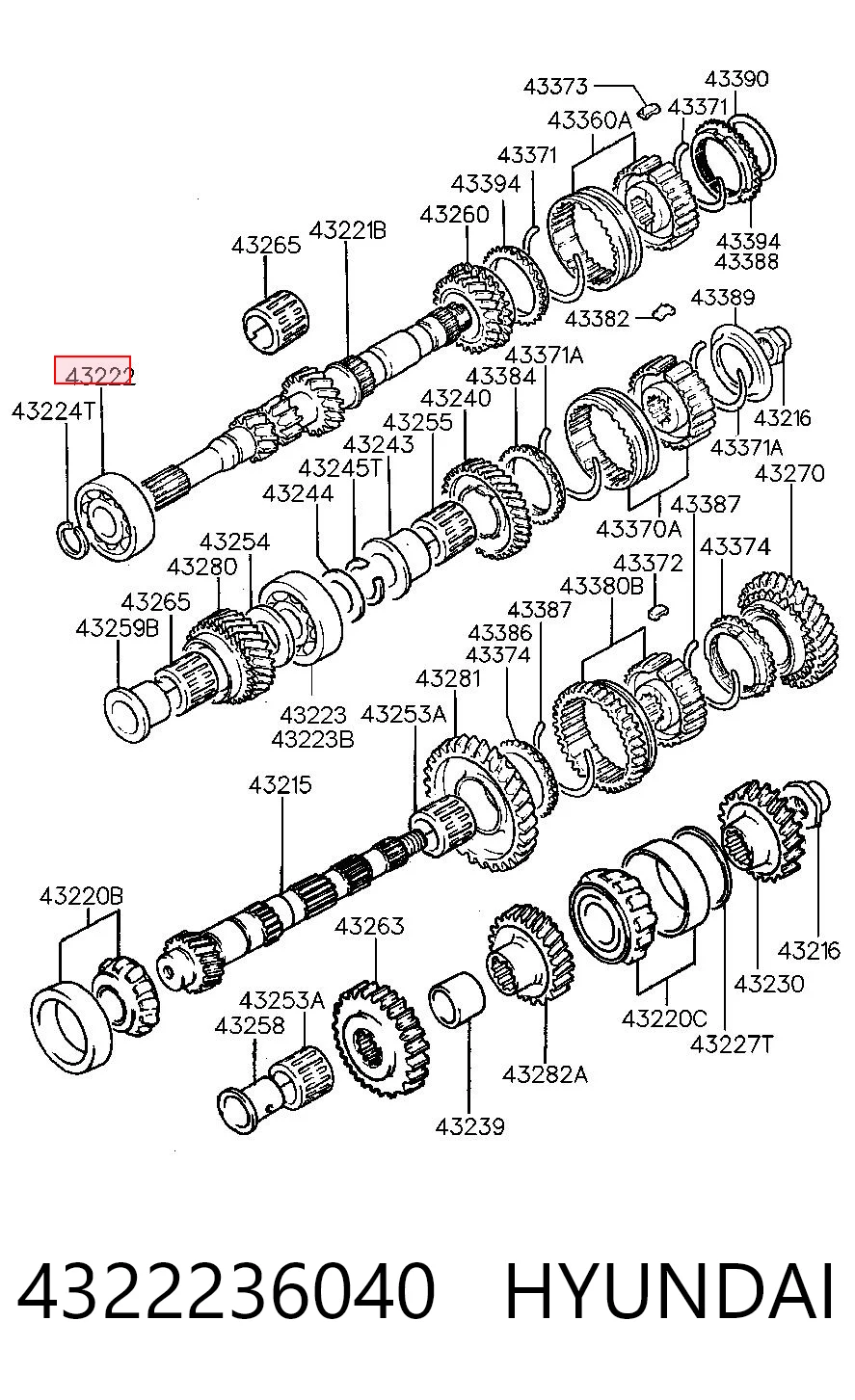 4322236040 Hyundai/Kia Łożysko wału sprzęgłowego skrzyni biegów