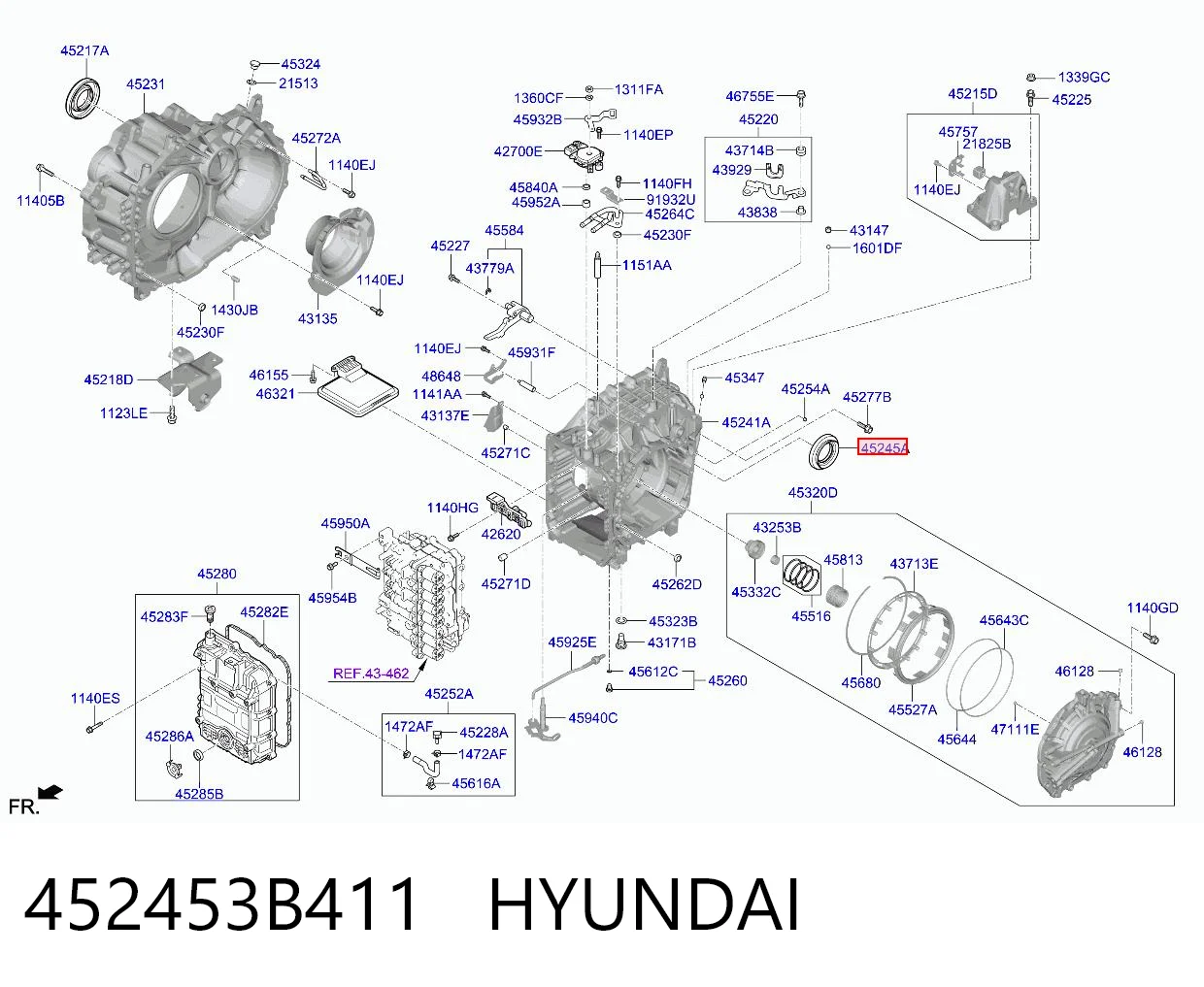 452453B411 Hyundai/Kia Uszczelniacz półosi lewej mostu przedniego