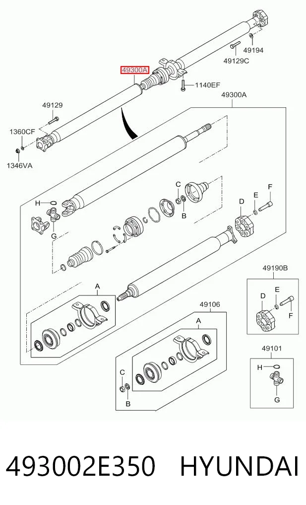 Wał Cardana tylny, kompletny do Hyundai Tucson I JM
