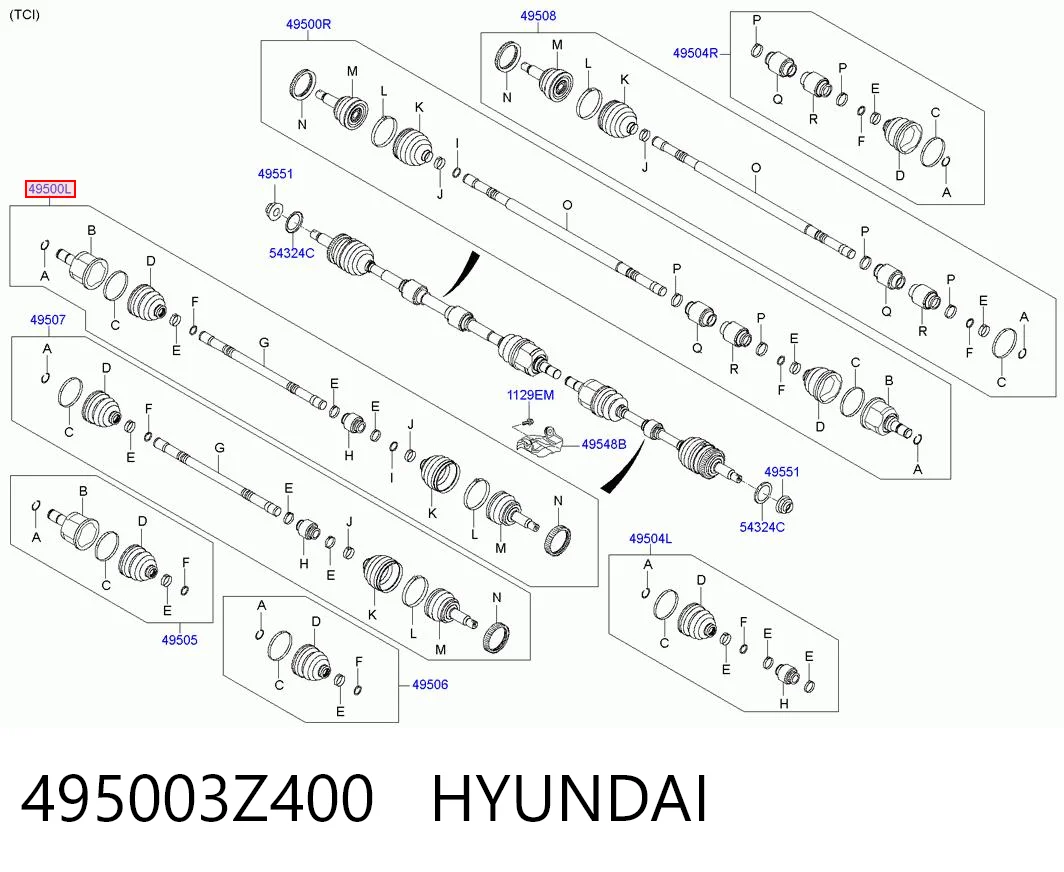 Półoś napędowa przednia lewa Hyundai I40 I sedana (VF) (2012 - 2019) cena, od 136,29 USD