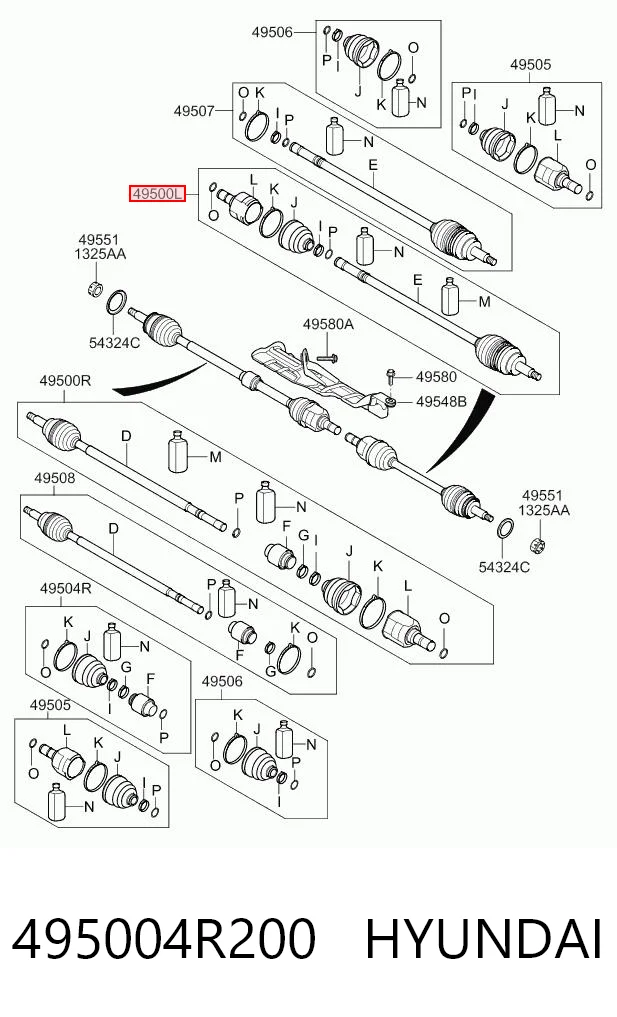 495004R200 Hyundai/Kia Półoś napędowa przednia lewa