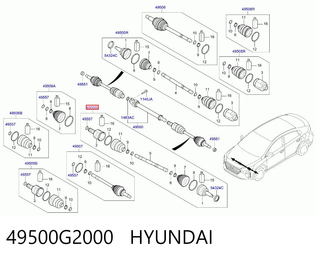49500G2000 Hyundai/Kia Półoś napędowa przednia lewa
