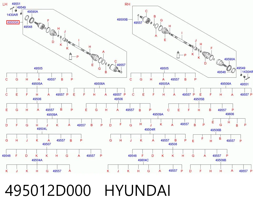 Półoś napędowa przednia lewa Hyundai Lantra II sedana (1995 - 2000) cena, od 94,31 USD