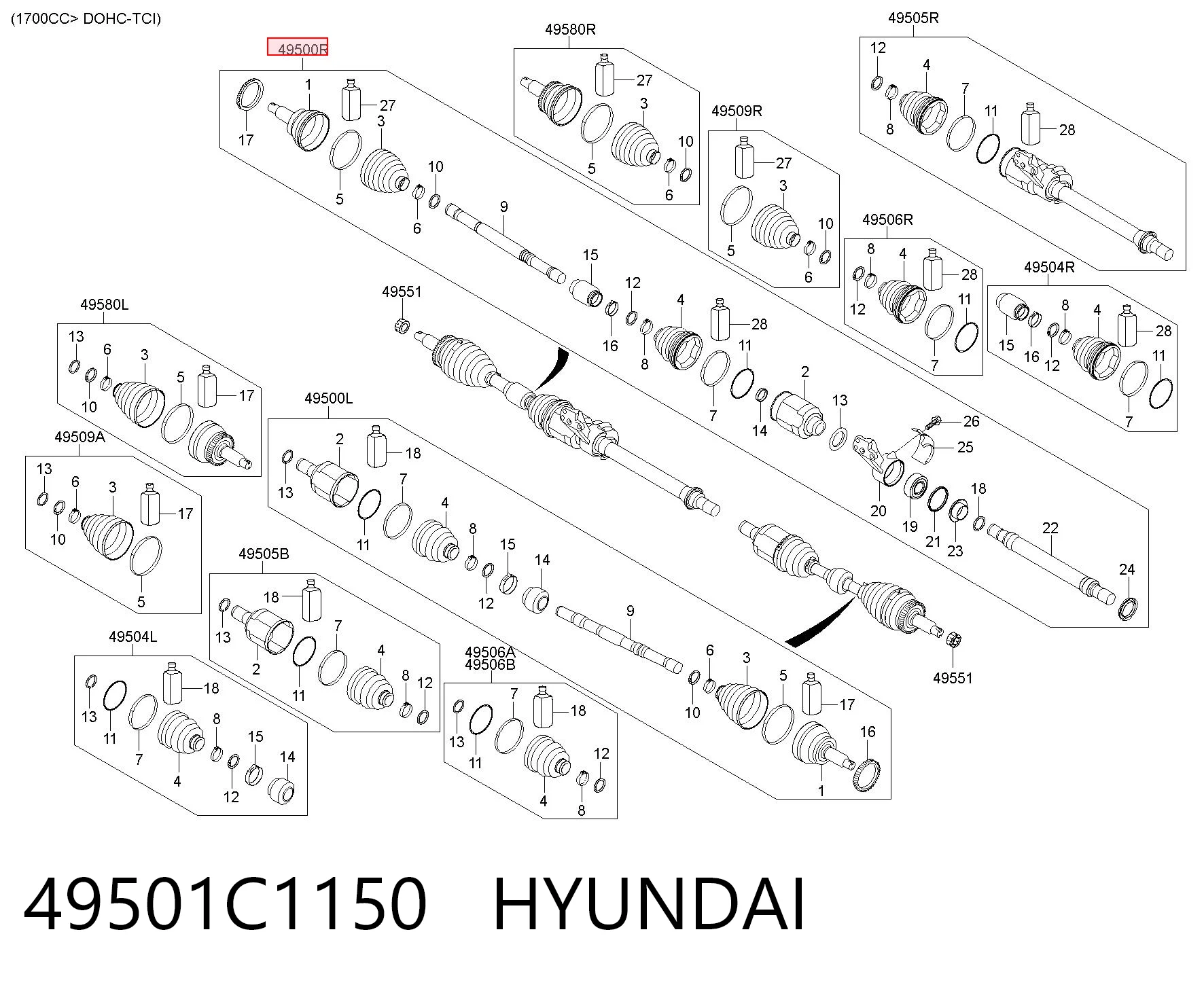 Półoś napędowa przednia prawa do Hyundai Sonata LF